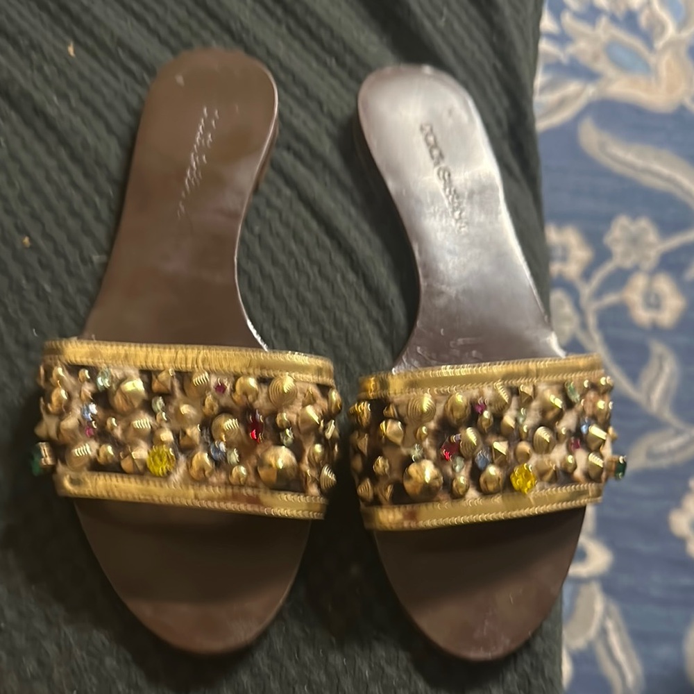Dolce & Gabbana Gold Brown Embellished Sandals